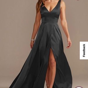 Tank V-Neck Bridesmaid Dress with Slit Black